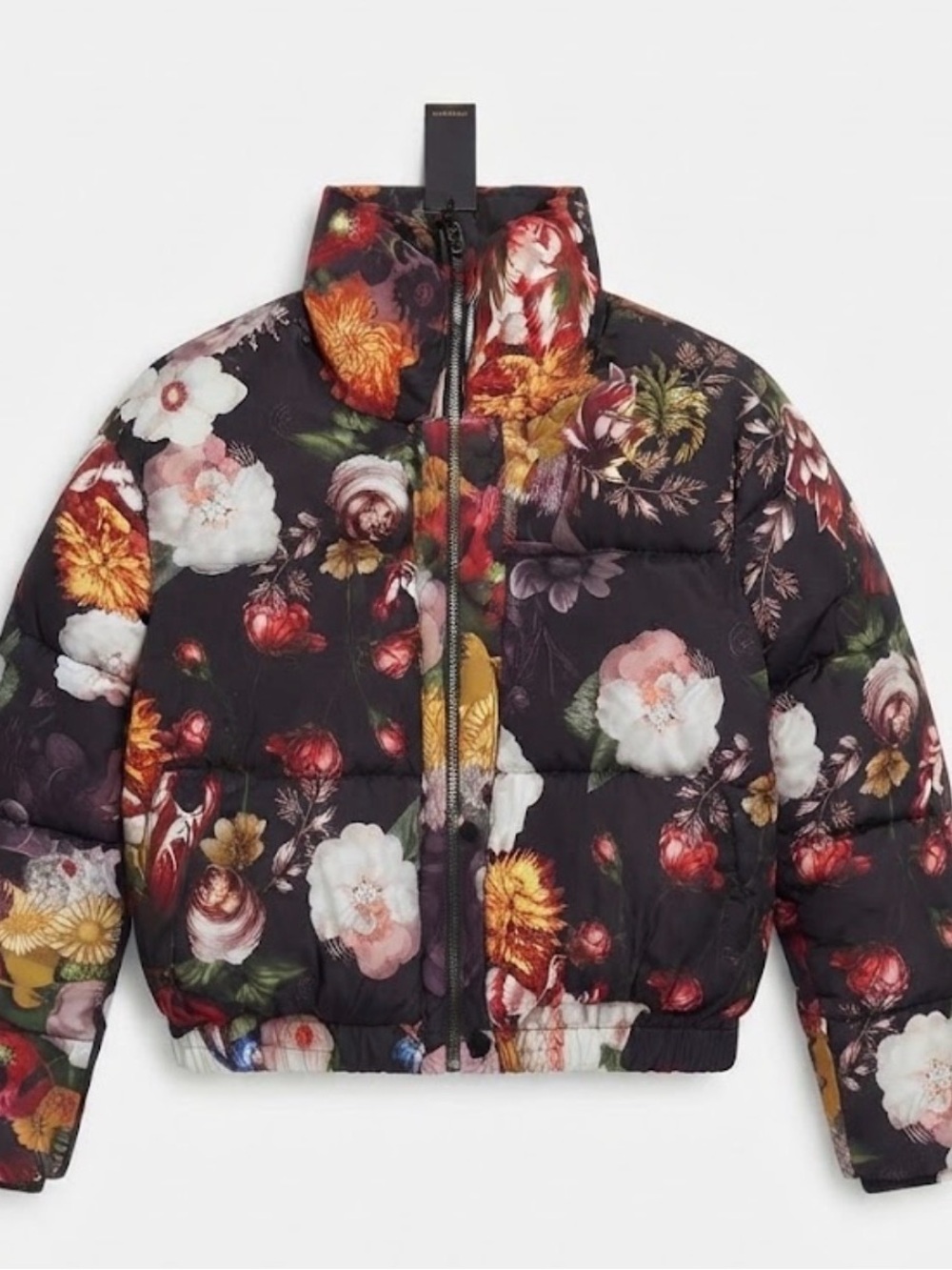 Floral Puffer Jacket - Black